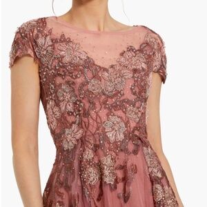 Floral Embroidered Cap Sleeve Evening Gown Mac Duggal